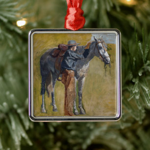 American Badlands: Old West Cowboy with Horse Metal Ornament