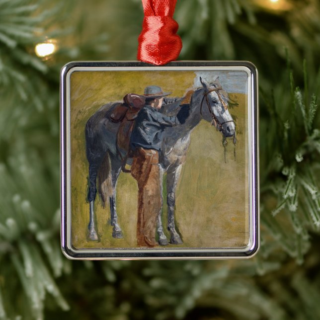American Badlands: Old West Cowboy with Horse Metal Ornament (Tree)