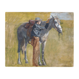 American Badlands: Old West Cowboy with Horse Metal Print