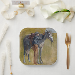 American Badlands: Old West Cowboy with Horse Paper Plates