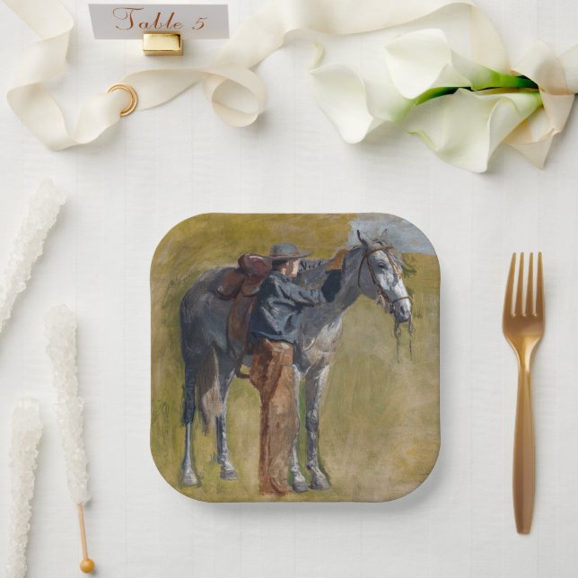 American Badlands: Old West Cowboy with Horse Paper Plates (Wedding)