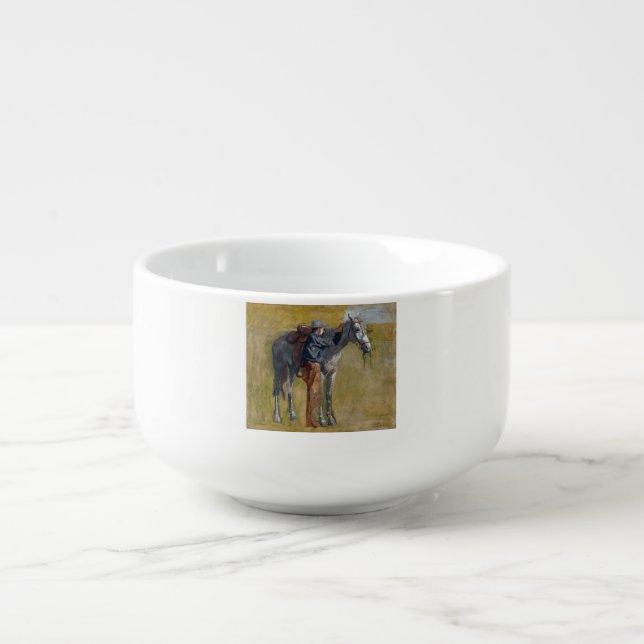 American Badlands: Old West Cowboy with Horse Soup Mug (Front)