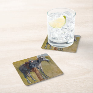 American Badlands: Old West Cowboy with Horse Square Paper Coaster