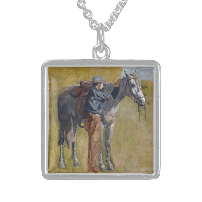 American Badlands: Old West Cowboy with Horse Sterling Silver Necklace (Front)