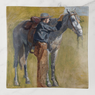 American Badlands: Old West Cowboy with Horse Trinket Tray