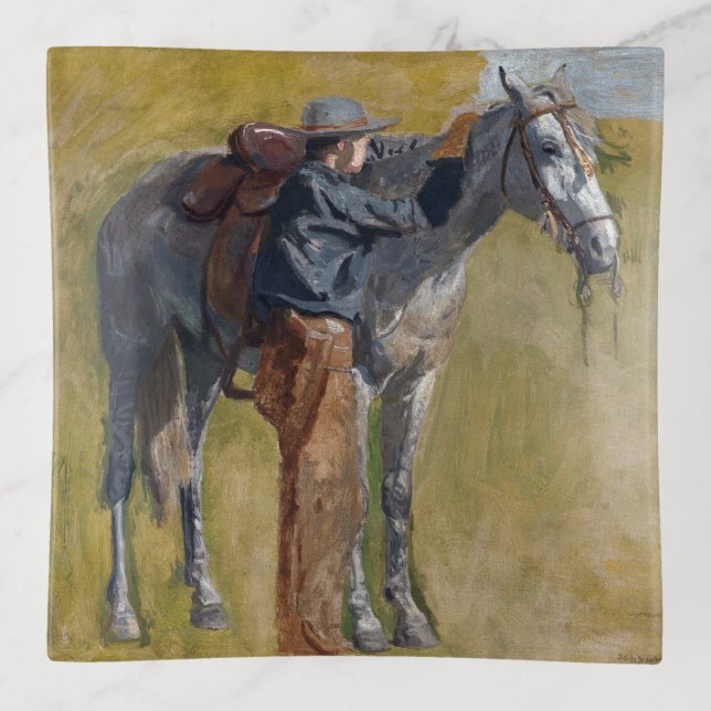 American Badlands: Old West Cowboy with Horse Trinket Tray (Front)