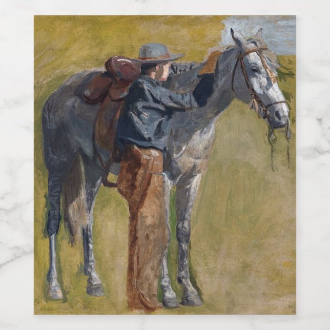 American Badlands: Old West Cowboy with Horse Wine Label (Single Label)