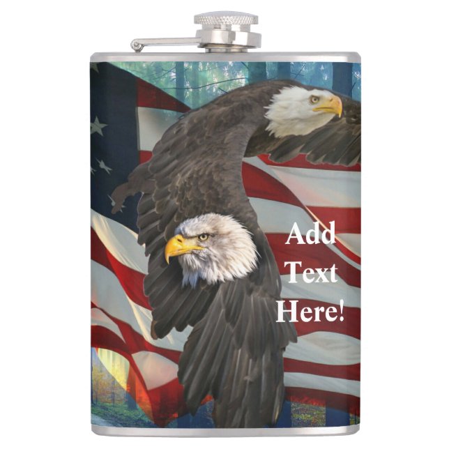American Bald Eagle American Flag Flask (Front)