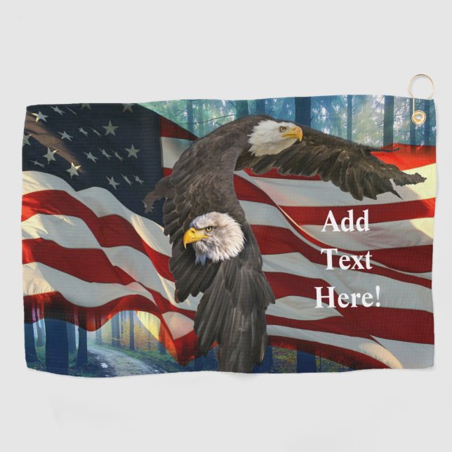American Bald Eagle American Flag Golf Towel (Horizontal)