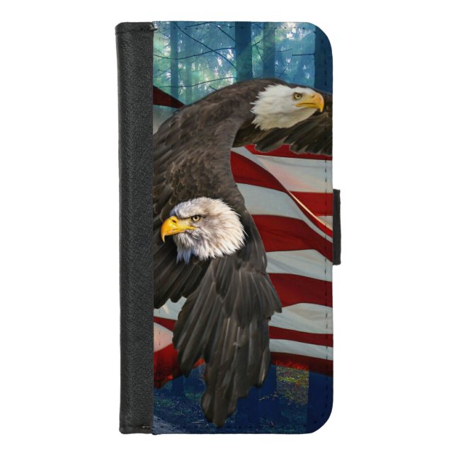American Bald Eagle American Flag iPhone Wallet Case (Front)