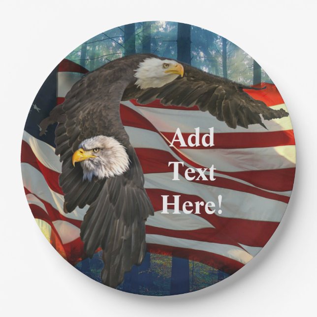 American Bald Eagle American Flag Paper Plates (Front)