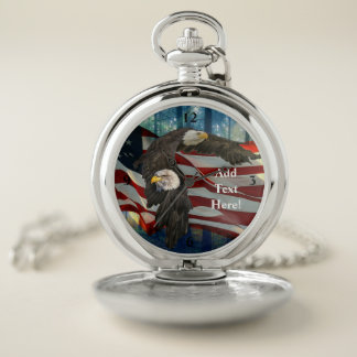 American Bald Eagle American Flag Pocket Watch