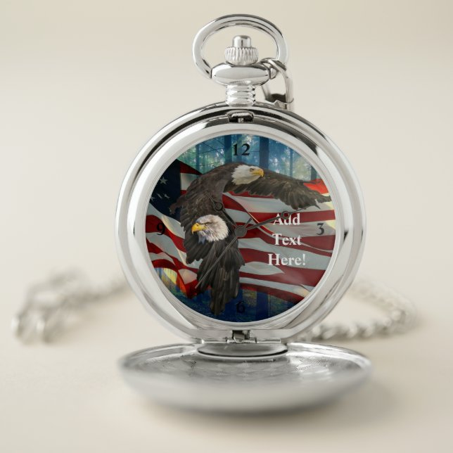 American Bald Eagle American Flag Pocket Watch (Inside)