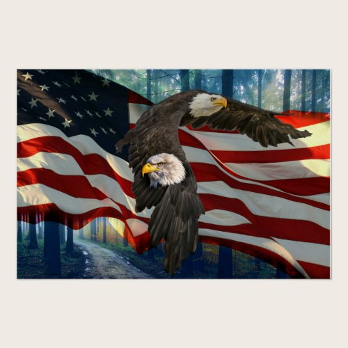 American Bald Eagle American Flag  Poster