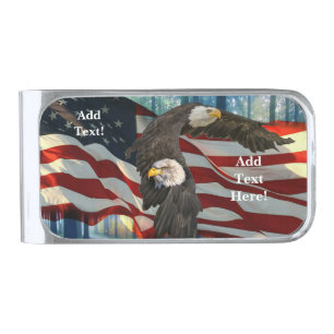 American Bald Eagle American Flag Silver Finish Money Clip