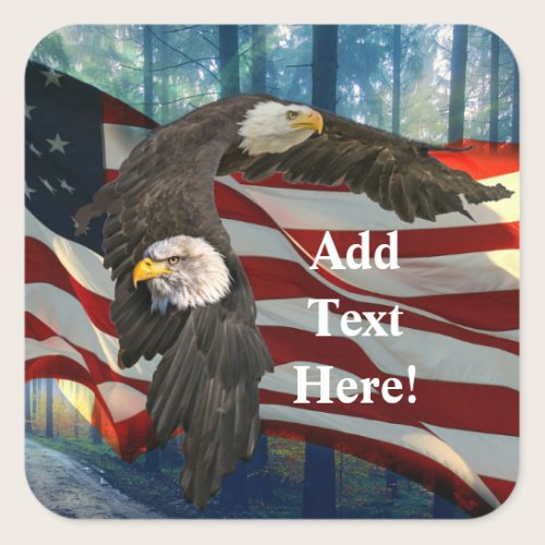 American Bald Eagle American Flag Square Sticker