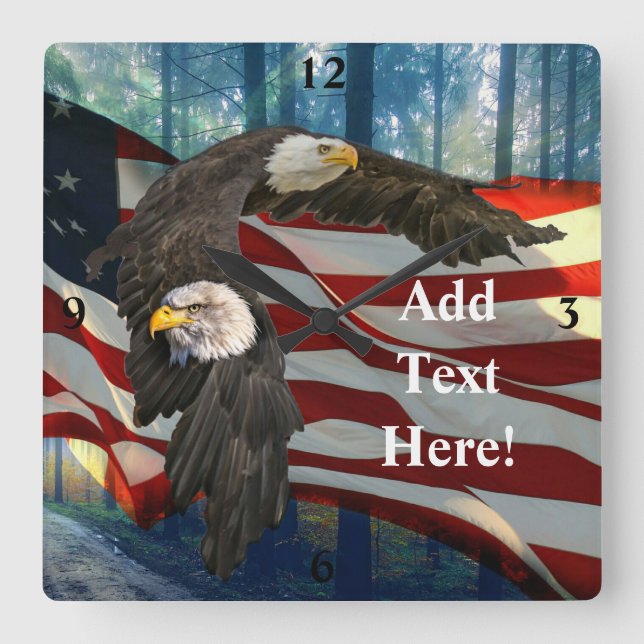 American Bald Eagle American Flag  Square Wall Clock (Front)