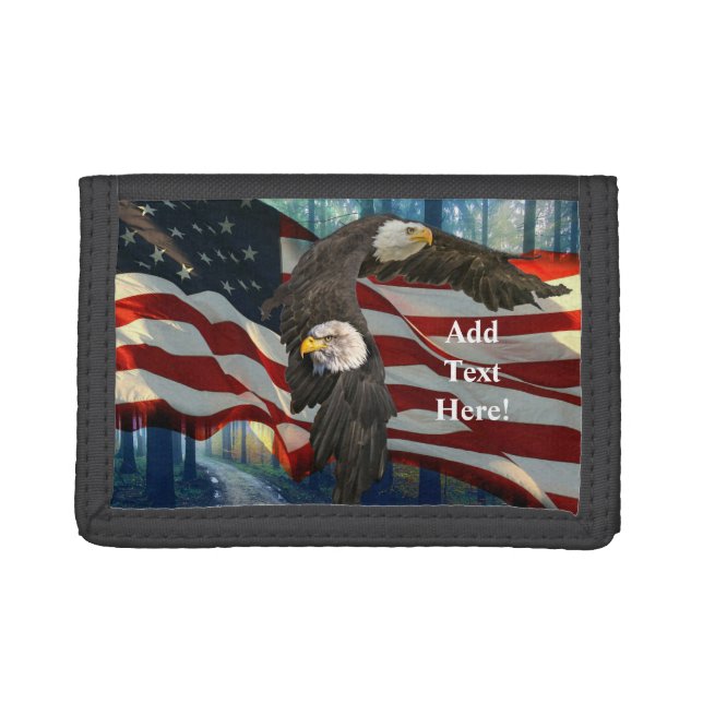 American Bald Eagle American Flag Trifold Wallet (Front)