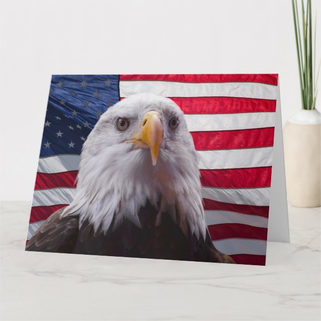 American Bald eagle and American Flag Card (Front)