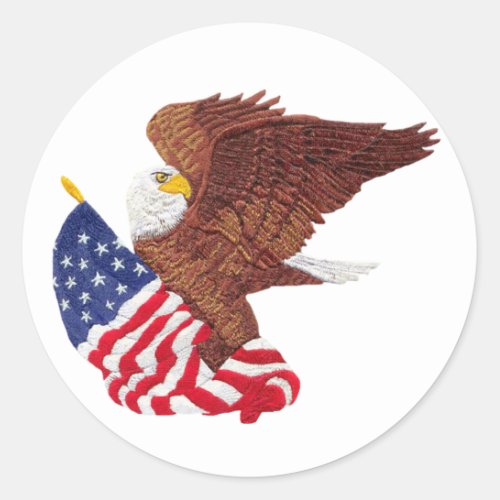 American Bald Eagle and American Flag Classic Round Sticker