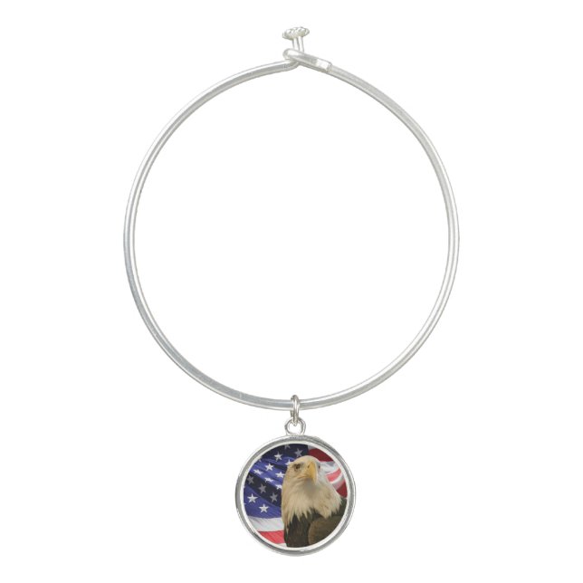 American Bald Eagle and Flag Bangle Charm Bracelet (Front)