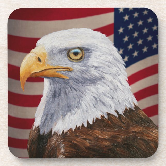 American Bald Eagle and Flag Beverage Coaster (Front)