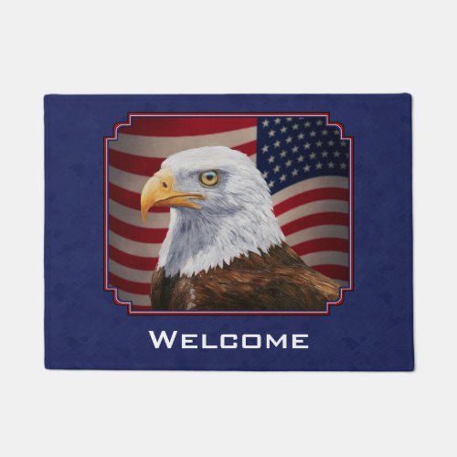 American Bald Eagle and Flag Blue Doormat