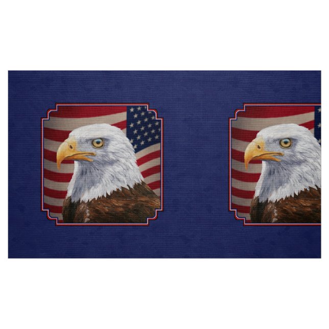 American Bald Eagle and Flag Blue Fabric (Fat Quarter)