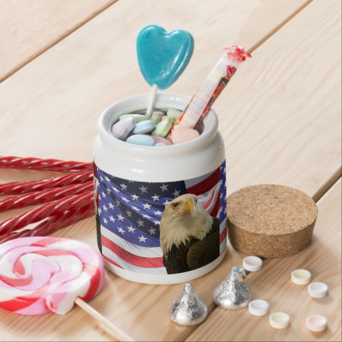American Bald Eagle and Flag Candy Jar