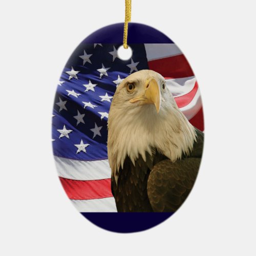 American Bald Eagle and Flag Ceramic Ornament