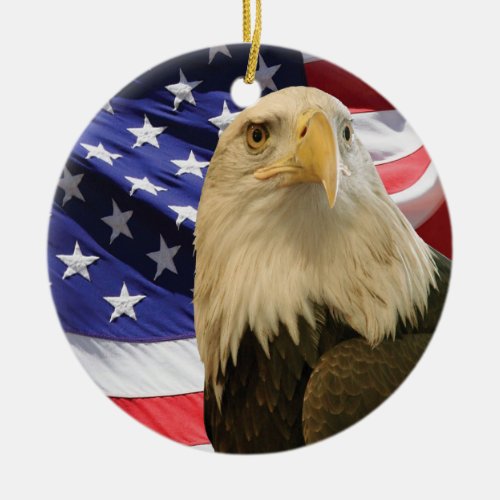 American Bald Eagle and Flag Ceramic Ornament