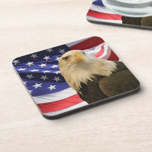 American Bald Eagle and Flag Drink Coaster