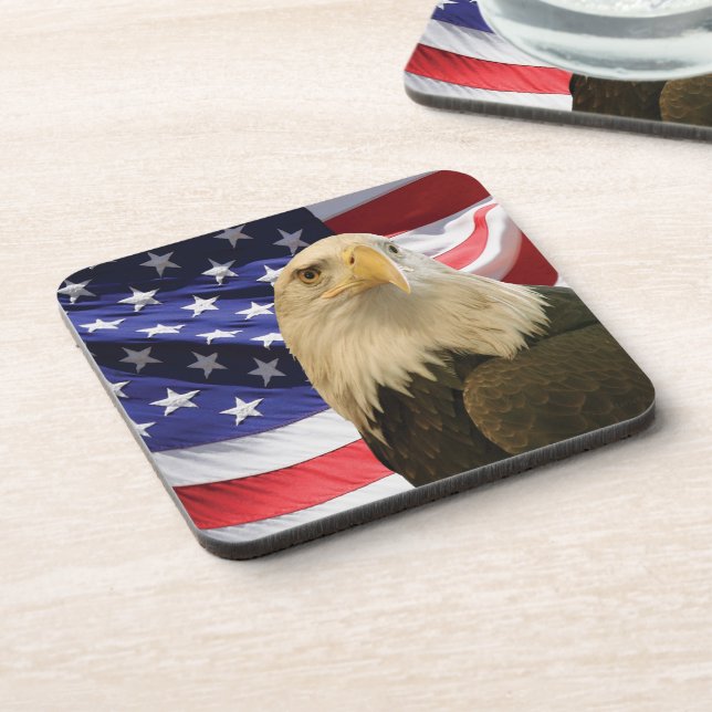 American Bald Eagle and Flag Drink Coaster (Left Side)