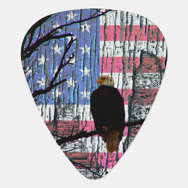 American Bald Eagle and Flag Grunge Guitar Pick (Front)