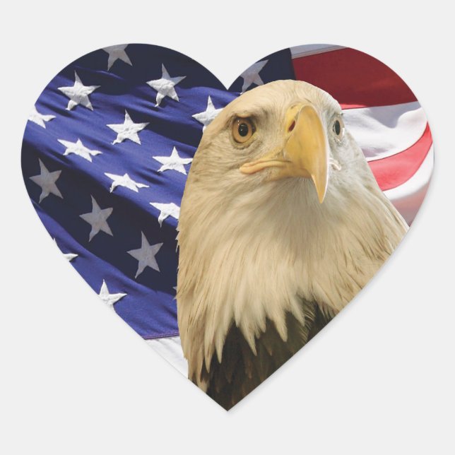 American Bald Eagle and Flag Heart Sticker (Front)