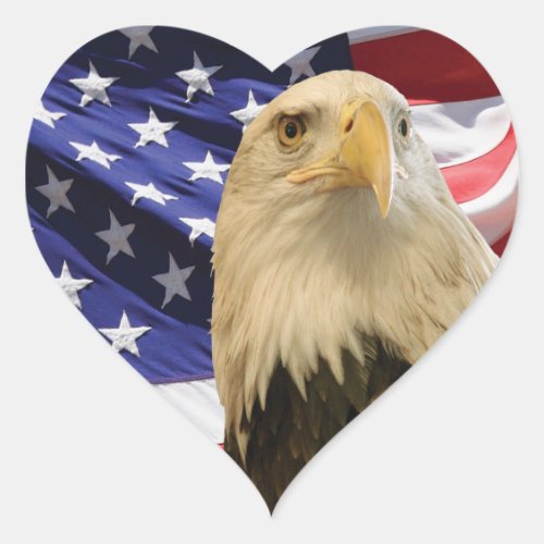 American Bald Eagle and Flag Heart Sticker