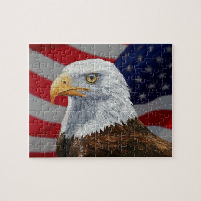 American Bald Eagle and Flag Jigsaw Puzzle (Horizontal)