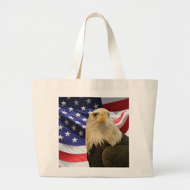 American Bald Eagle and Flag Large Tote Bag (Front)