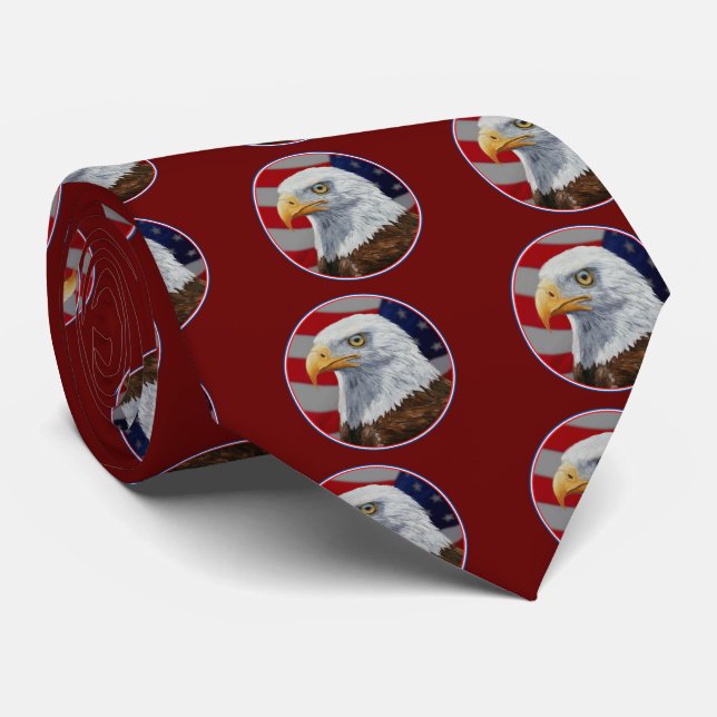 American Bald Eagle and Flag Neck Tie (Rolled)
