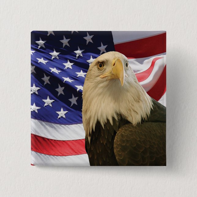 American Bald Eagle and Flag Pinback Button (Front)