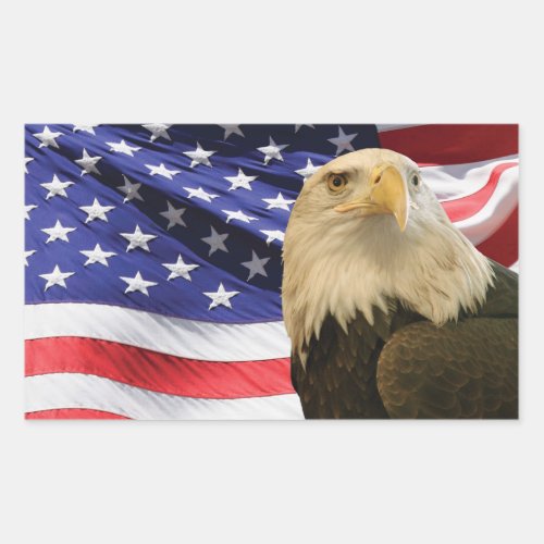 American Bald Eagle and Flag Rectangular Sticker