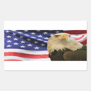 American Bald Eagle and Flag Rectangular Sticker