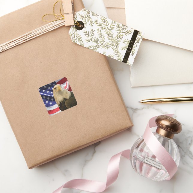 American Bald Eagle and Flag Square Sticker (Gifting)
