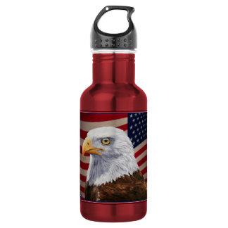 American Bald Eagle and Flag Stainless Steel Water Bottle