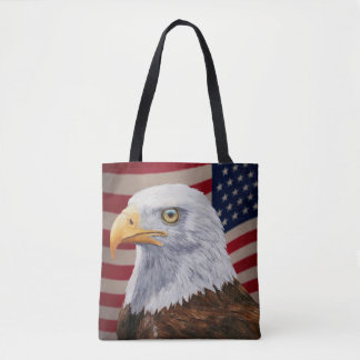 American Bald Eagle and Flag Tote Bag