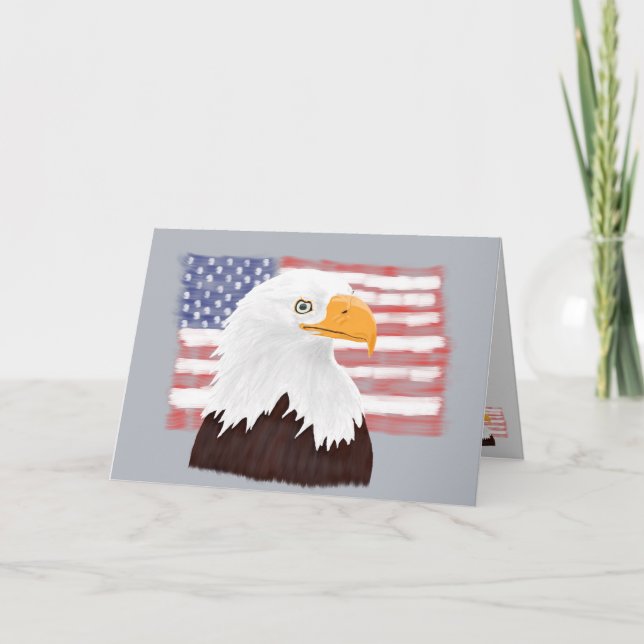 American Bald Eagle and Flag - transparent on gray Card (Front)