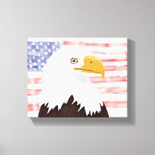 American Bald Eagle and Flag - transparent white.  Canvas Print