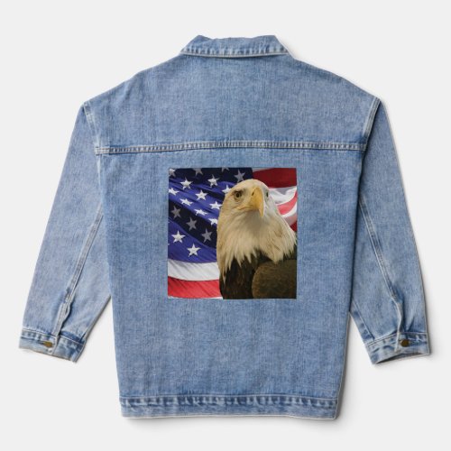  American Bald Eagle and Flag Womens Denim Jacket