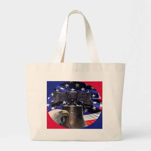 American Bald Eagle Bell and Flag Large Tote Bag