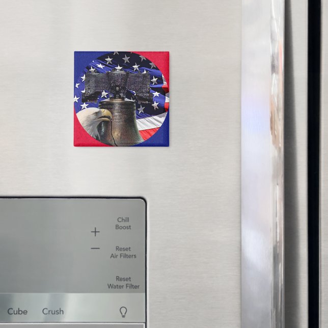 American Bald Eagle, Bell and Flag Magnet (In Situ (Fridge))